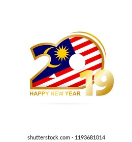 Year 2019 with Malaysia Flag pattern. Happy New Year Design. Vector Illustration.