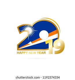 Year 2019 with Marshall Islands Flag pattern. Happy New Year Design. Vector Illustration.