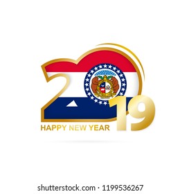 Year 2019 with Missouri Flag pattern. Happy New Year Design. Vector Illustration.