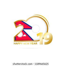 Year 2019 with Nepal Flag pattern. Happy New Year Design. Vector Illustration.