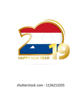 Year 2019 with Netherlands Flag pattern. Happy New Year Design. Vector Illustration.