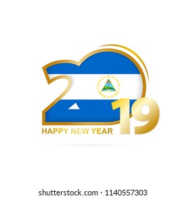 Year 2019 with Nicaragua Flag pattern. Happy New Year Design. Vector Illustration.