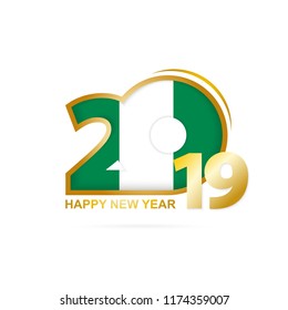 Year 2019 with Nigeria Flag pattern. Happy New Year Design. Vector Illustration.