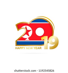 Year 2019 with North Korea Flag pattern. Happy New Year Design. Vector Illustration.