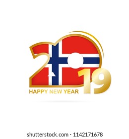 Year 2019 with Norway Flag pattern. Happy New Year Design. Vector Illustration.