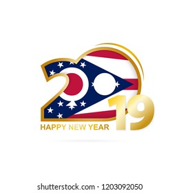 Year 2019 with Ohio Flag pattern. Happy New Year Design. Vector Illustration.
