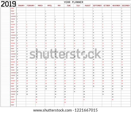 year 2019 planner annual planner calendar stock vector royalty free custom yearly planner
