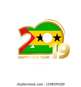 Year 2019 with Sao Tome and Principe Flag pattern. Happy New Year Design. Vector Illustration.