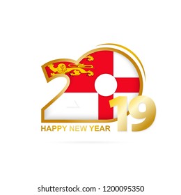 Year 2019 with Sark Flag pattern. Happy New Year Design. Vector Illustration.