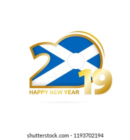 Year 2019 with Scotland Flag pattern. Happy New Year Design. Vector Illustration.