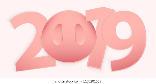 Year 2019 with snout of a pig, vector illustration
