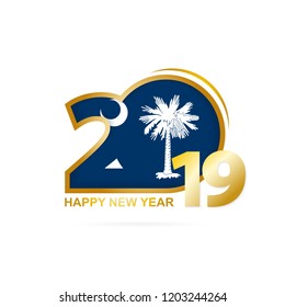 Year 2019 with South Carolina Flag pattern. Happy New Year Design. Vector Illustration.