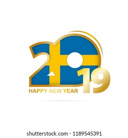 Year 2019 with Sweden Flag pattern. Happy New Year Design. Vector Illustration.