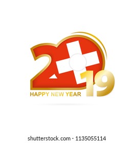 Year 2019 with Switzerland Flag pattern. Happy New Year Design. Vector Illustration.