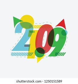Year 2019 Text Design. Vector Illustration Eps 10