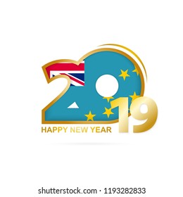 Year 2019 with Tuvalu Flag pattern. Happy New Year Design. Vector Illustration.