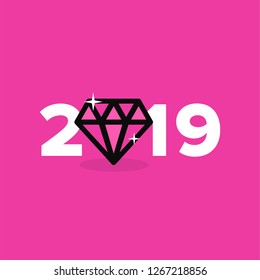 Year 2019 Typography Concept Design with Diamond