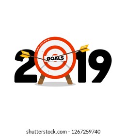 Year 2019 Typography Concept Design with Goal Target Board and Arrows