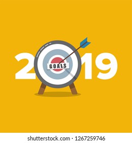 Year 2019 Typography Concept Design with Goal Target Board and Arrows