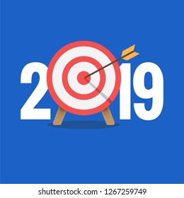 Year 2019 Typography Concept Design with Goal Target Board and Arrows