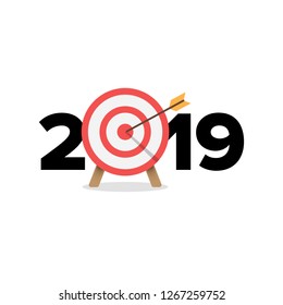 Year 2019 Typography Concept Design with Goal Target Board and Arrows