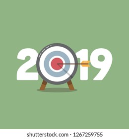 Year 2019 Typography Concept Design with Goal Target Board and Arrows