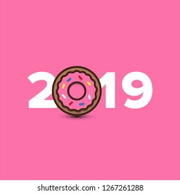 Year 2019 Typography Concept Design with Donut