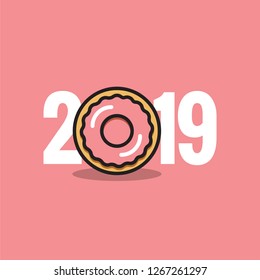 Year 2019 Typography Concept Design with Donut