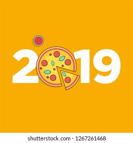 Year 2019 Typography Concept Design with Pizza