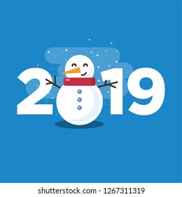 Year 2019 Typography Concept Design with Snowman Illustration