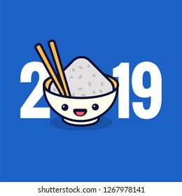 Year 2019 Typography Concept Design with Rice Bowl