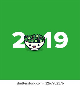 Year 2019 Typography Concept Design with Salad Bowl