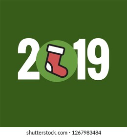 Year 2019 Typography Concept Design with Red Stocking