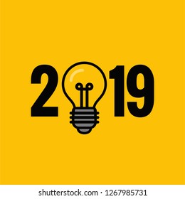Year 2019 Typography Concept Design with Bulb