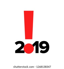 Year 2019 Typography Concept Design with Exclamation Mark