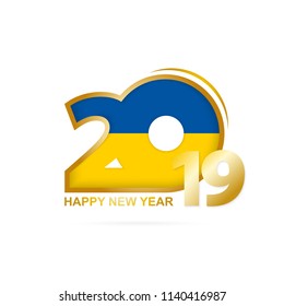 Year 2019 with Ukraine Flag pattern. Happy New Year Design. Vector Illustration.