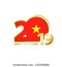 Jahr 2019 mit Vietnam Flag Muster. Frohes neues Jahr Design. Vektorgrafik.