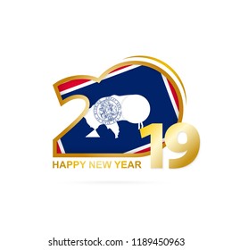 Year 2019 with Wyoming Flag pattern. Happy New Year Design. Vector Illustration.