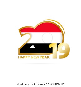 Year 2019 with Yemen Flag pattern. Happy New Year Design. Vector Illustration.
