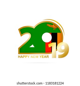 Year 2019 with Zambia Flag pattern. Happy New Year Design. Vector Illustration.