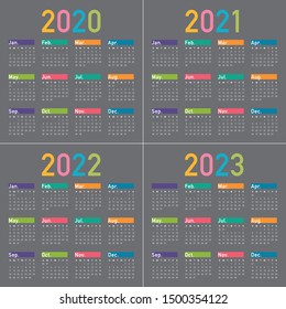 Year 2020 2021 2022 2023 calendar vector design template, simple and clean design