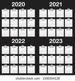 Year 2020 2021 2022 2023 calendar vector design template, simple and clean design