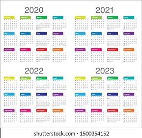 Year 2020 2021 2022 2023 Calendar Stock Vector (Royalty Free ...