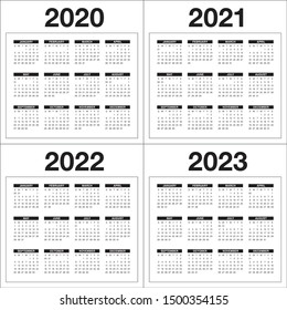 Year 2020 2021 2022 2023 calendar vector design template, simple and clean design