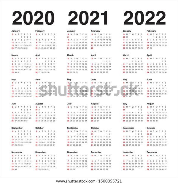 Year 2020 2021 2022 Calendar Vector Stock Vector (Royalty Free) 1500355721