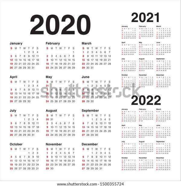 Year 2020 2021 2022 Calendar Vector Stock Vector (Royalty Free ...