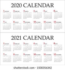 Year 2020 2021 calendar vector design template, simple and clean design