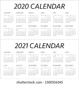 Year 2020 2021 calendar vector design template, simple and clean design