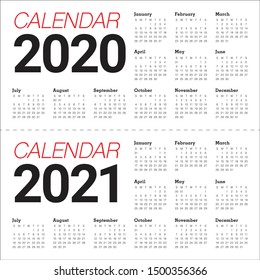 Year 2020 2021 calendar vector design template, simple and clean design