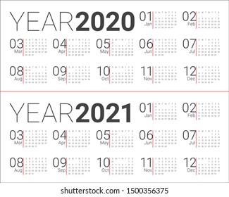 Year 2020 2021 Calendar Vector Design Template, Simple And Clean Design